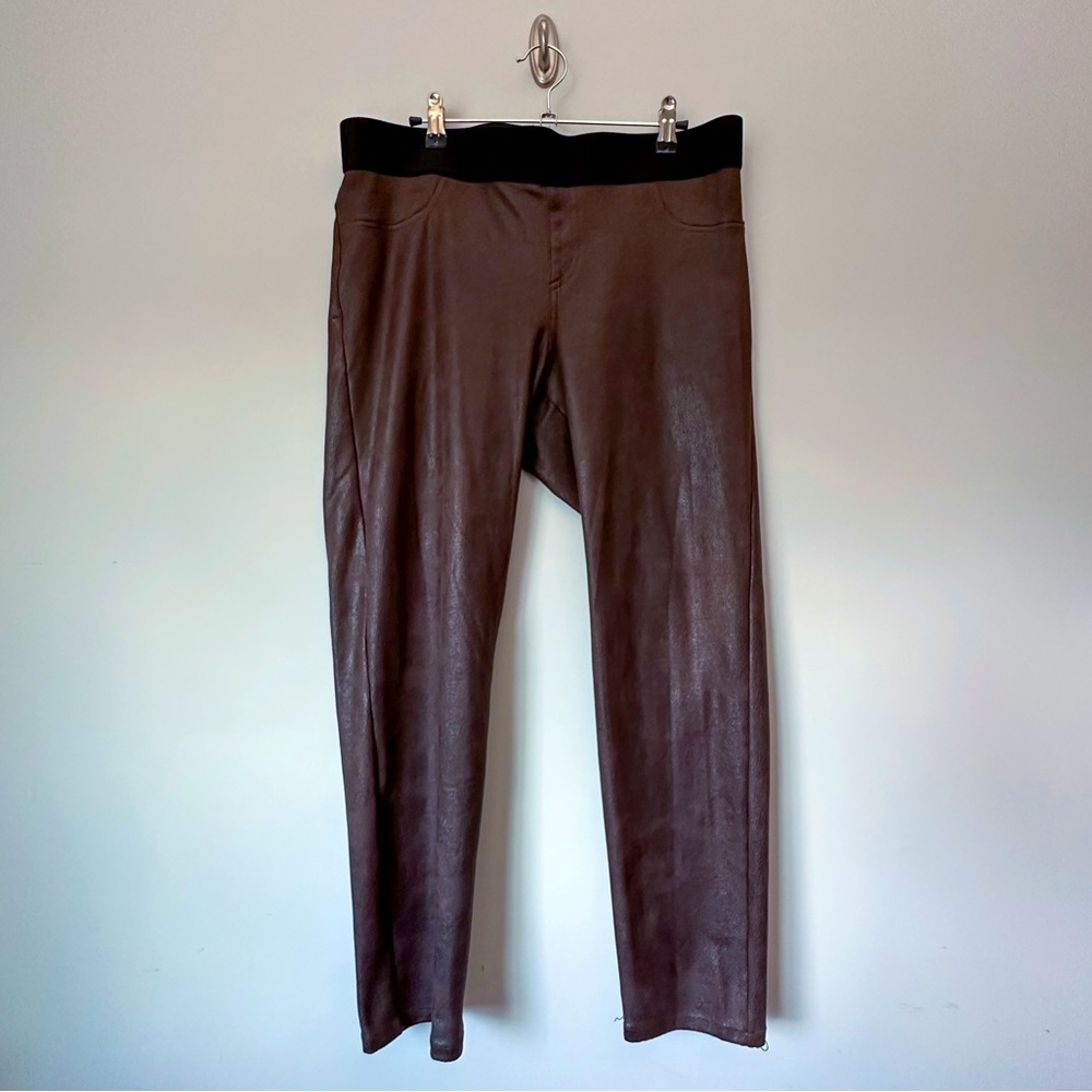 Karen Kane Brown Faux Leather Leggings with Black Waist Band